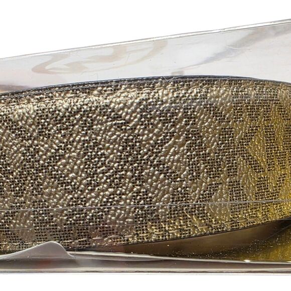 Michael Kors Women's Signature Logo Belt L/XL Gold On Gold w Gold Tone Hardware - Picture 3 of 10